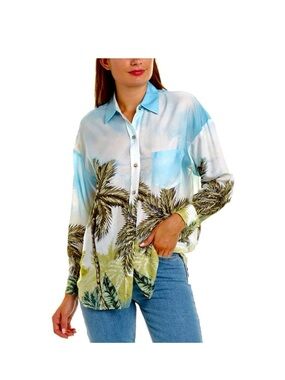Le Superbe Future EX BF Palm Tree Rainbow Tropical Button-up Shirt Size 0